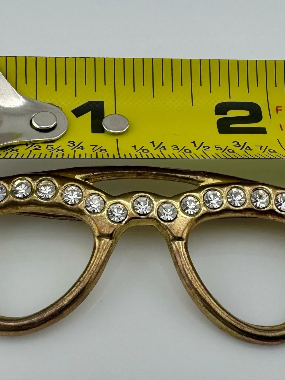 Vintage Rhinestone Eyeglasses Brooch Gold Tone Crystal Pin